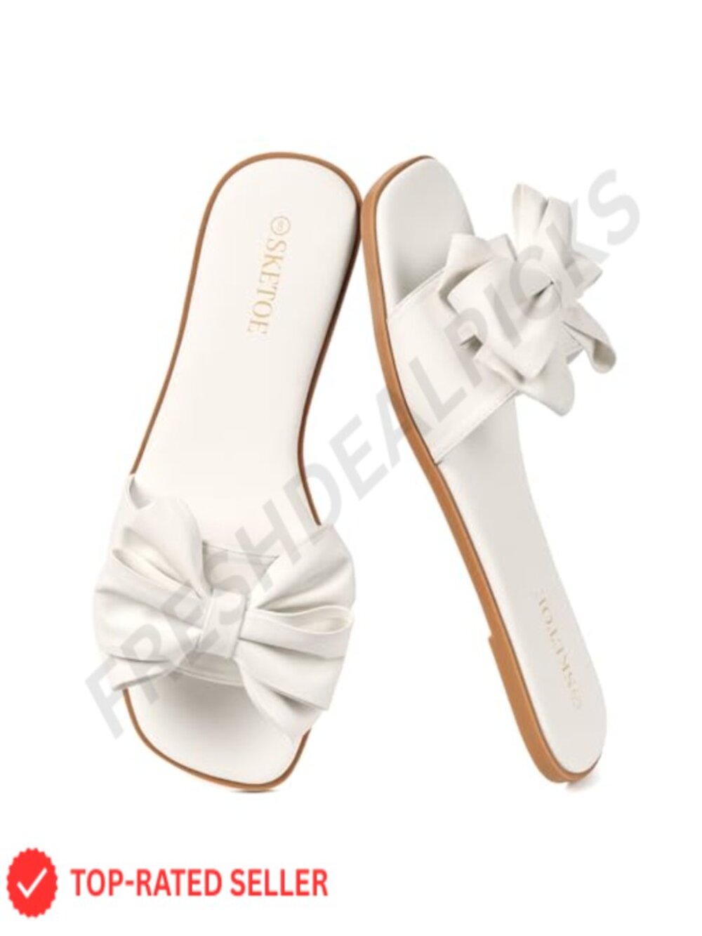 Women's Bow Flat Sandals Open Square Toe Slide Slip On Sandals for Wedding